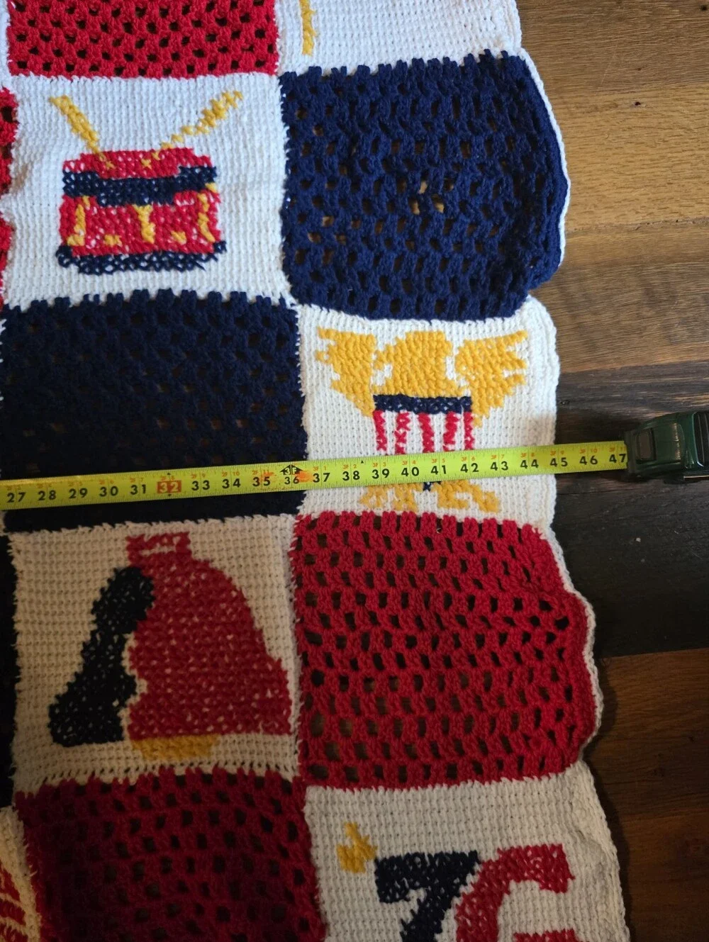 Bicentenial Patriotic Handmade Crochet Throw - Red, Navy, White, Yellow